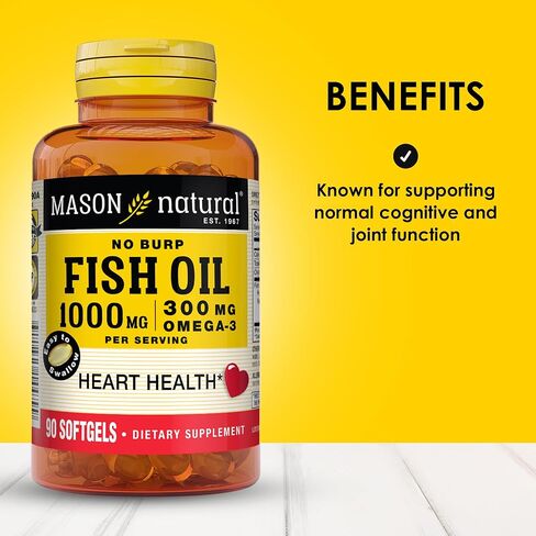 Mason Natural, Omega-3 Fish Oil, 1000 Mg, 90 Softgels, Dietary Supplement with Omega Fatty Acids from Fish Oil, Supports Heart and Joint Health in Saudi Arabia