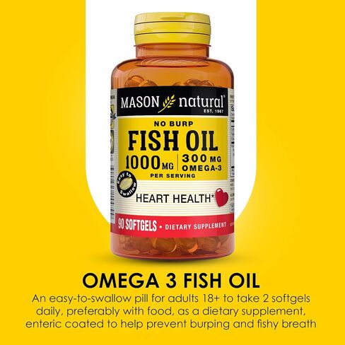 Mason Natural, Omega-3 Fish Oil, 1000 Mg, 90 Softgels, Dietary Supplement with Omega Fatty Acids from Fish Oil, Supports Heart and Joint Health in Saudi Arabia
