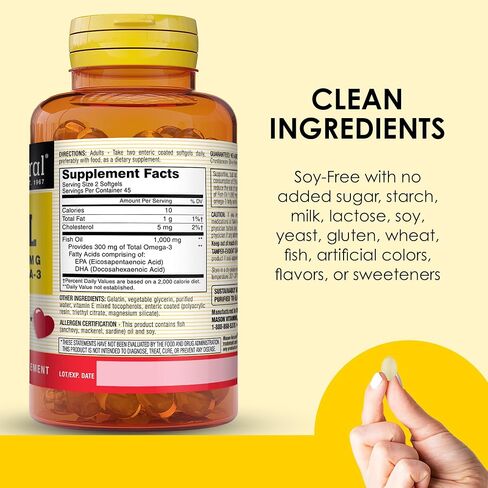 Mason Natural, Omega-3 Fish Oil, 1000 Mg, 90 Softgels, Dietary Supplement with Omega Fatty Acids from Fish Oil, Supports Heart and Joint Health in Saudi Arabia