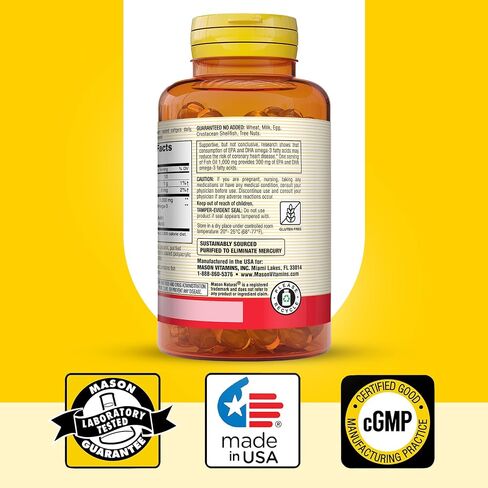 Mason Natural, Omega-3 Fish Oil, 1000 Mg, 90 Softgels, Dietary Supplement with Omega Fatty Acids from Fish Oil, Supports Heart and Joint Health in Saudi Arabia