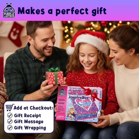 PURPLE LADYBUG Design Your Own Jewelry Box Kids Craft Kit with Clay & Gems Stickers - DIY Girls Jewelry Boxes Ages 8-12 & Arts and Crafts for Kids Ages 6-8 Girls in Kuwait