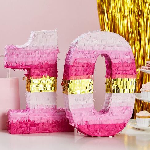 Number 5 Pinata, Pink and Gold Foil for Girls 5th Birthday Party Decorations (Small, 16.5 x 11.6 x 3 In) in Kuwait