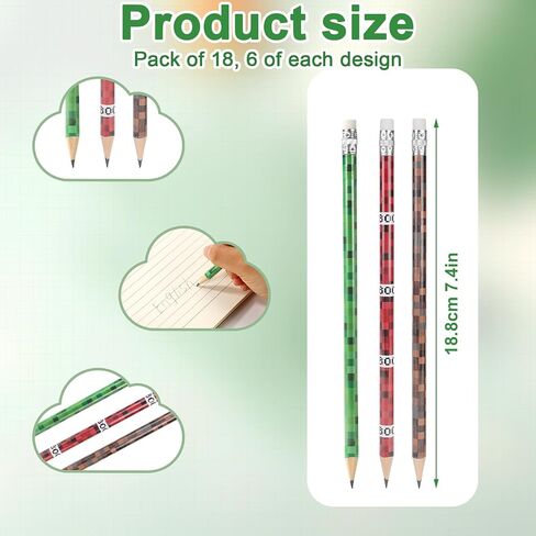 18pcs Pixel Pencils, Pixel-Themed Party Favors Wooden Pencils with Erasers for Classroom Supplies Birthday Goodie Bags Student School Prizes in Saudi Arabia