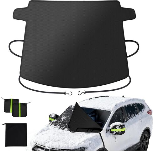 Zanch Windshield Cover for Ice and Snow [3-Second Snow Removal & 7-Layer Full Coverage] 6-Point Snowproof Fixation & Reflective Mirror Covers, Fits Sedans and Compact SUVs M (62'' x 49'') in Saudi Arabia