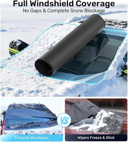 Zanch Windshield Cover for Ice and Snow [3-Second Snow Removal & 7-Layer Full Coverage] 6-Point Snowproof Fixation & Reflective Mirror Covers, Fits Sedans and Compact SUVs M (62'' x 49'') in Saudi Arabia