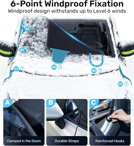 Zanch Windshield Cover for Ice and Snow [3-Second Snow Removal & 7-Layer Full Coverage] 6-Point Snowproof Fixation & Reflective Mirror Covers, Fits Sedans and Compact SUVs M (62'' x 49'') in Saudi Arabia