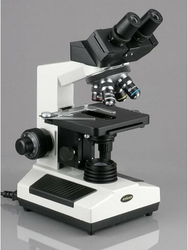 AmScope B390B Compound Binocular Microscope, 40X-2000X Magnification, Brightfield, Halogen Illumination, Abbe Condenser, Double-Layer Mechanical Stage, Sliding Head in Saudi Arabia