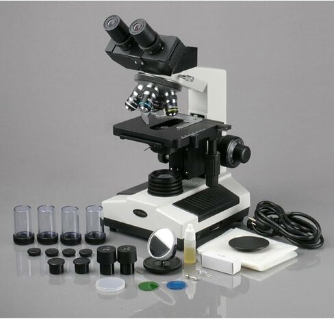 AmScope B390B Compound Binocular Microscope, 40X-2000X Magnification, Brightfield, Halogen Illumination, Abbe Condenser, Double-Layer Mechanical Stage, Sliding Head in Saudi Arabia