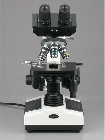 AmScope B390B Compound Binocular Microscope, 40X-2000X Magnification, Brightfield, Halogen Illumination, Abbe Condenser, Double-Layer Mechanical Stage, Sliding Head in Saudi Arabia