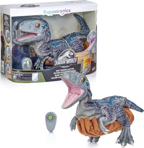 Wow! Stuff: Jurassic World Blue Training Edition Puppetronic by RealFX - Interactive Baby Raptor, 60+ Actions & Sounds, 22" Dinosaur Toy, Ages 8+ in Saudi Arabia