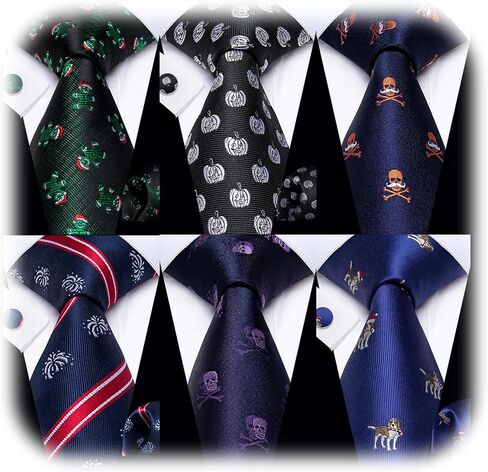 Tie for Men 6PCS Necktie Set Woven Jacquard Silk Neck Tie Pack Hanky Cufflinks Formal Wedding Party Casual in Saudi Arabia