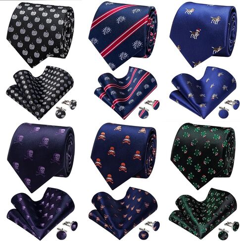 Tie for Men 6PCS Necktie Set Woven Jacquard Silk Neck Tie Pack Hanky Cufflinks Formal Wedding Party Casual in Saudi Arabia