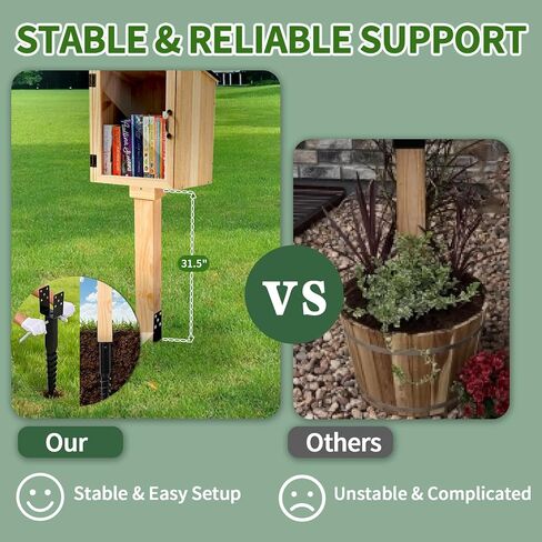 Little Library Mount Kit – No-Dig Ground Anchor, Waterproof 4x4x31.5" Wood Post & Bracket, Easy Setup for Outdoor Use, Supports All Sizes of Little Libraries, Perfect for Community Sharing in Kuwait