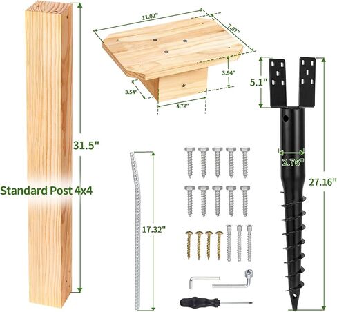 Little Library Mount Kit – No-Dig Ground Anchor, Waterproof 4x4x31.5" Wood Post & Bracket, Easy Setup for Outdoor Use, Supports All Sizes of Little Libraries, Perfect for Community Sharing in Kuwait