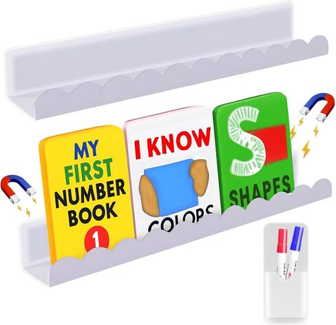 2 Pack Magnetic Book Shelf for whiteboard,12.5LBS Holder Acrylic Scalloped Floating Shelves,16.73"x2.56"x2.76 Magnetic Floating Shelf for Classroom, Home & Office & Refrigerator Use(White) in Saudi Arabia