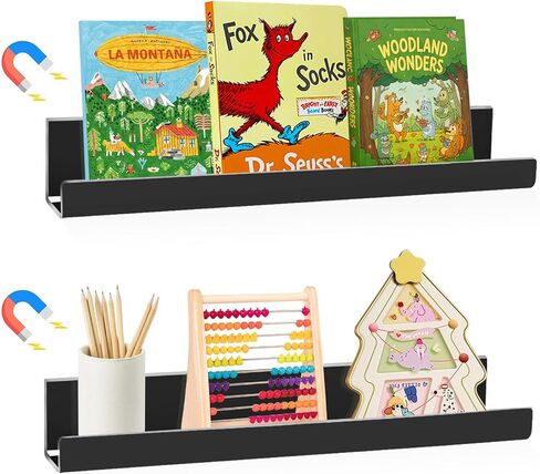 2 Pack Magnetic Book Shelf for Classroom, Strong 8.8lb Magnet Acrylic Whiteboard Shelves, Teacher Supplies Organizer for Kids Books, Posters, Flash Cards, Classroom Accessories Storage (Black) in Saudi Arabia