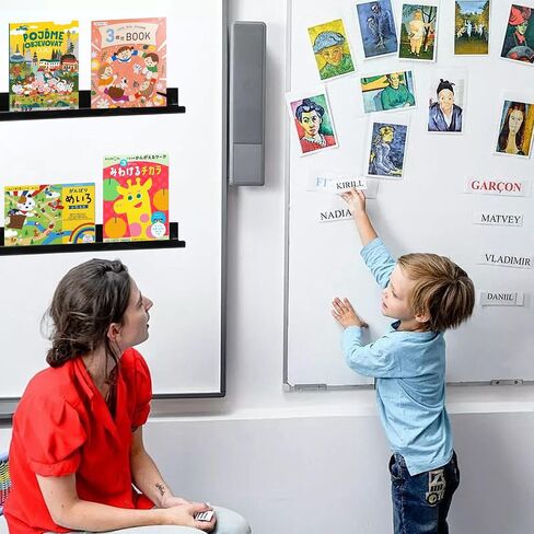2 Pack Magnetic Book Shelf for Classroom, Strong 8.8lb Magnet Acrylic Whiteboard Shelves, Teacher Supplies Organizer for Kids Books, Posters, Flash Cards, Classroom Accessories Storage (Black) in Saudi Arabia