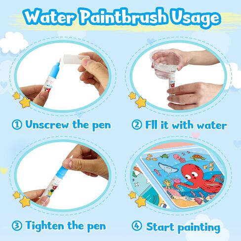 Water Painting Book for Kids - 4 Pack Magic Water Coloring Book with Water Pen Themes - Mess Free Water Art Book for Toddlers,No Mess Paint Coloring & Reusable Fun for Ages 3+ Travel Activity Toys in Saudi Arabia