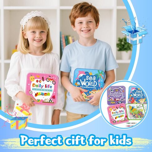 Water Painting Book for Kids - 4 Pack Magic Water Coloring Book with Water Pen Themes - Mess Free Water Art Book for Toddlers,No Mess Paint Coloring & Reusable Fun for Ages 3+ Travel Activity Toys in Saudi Arabia