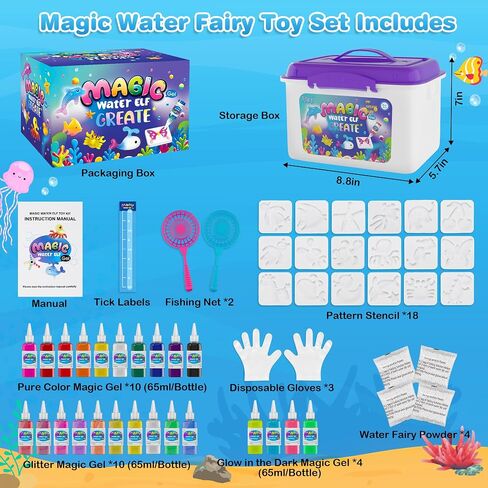 Magic Water Elf Toy Kit - Water Fairy Water Gel Kit, 24 Pcs Magic Gel and 18 Molds - Create Fun Water Toys, Ideal Xmas Gifts for Boys Girls Ages 6+ in Saudi Arabia
