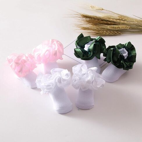 3D Three-dimensional Ruffled Lace Cotton Socks,Cute Double Big Lace Dress Princess Socks for Girls in Kuwait