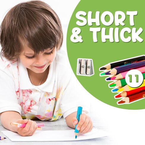 مجموعة أقلام تلوين جامبو للأطفال - أقلام رصاص مثلثة قصيرة الدهون للأطفال من سن 3 إلى 7 سنوات - لمرحلة ما قبل المدرسة ورياض الأطفال والأطفال الصغار والمبتدئين - شكل مثلث مع مبراة in Kuwait