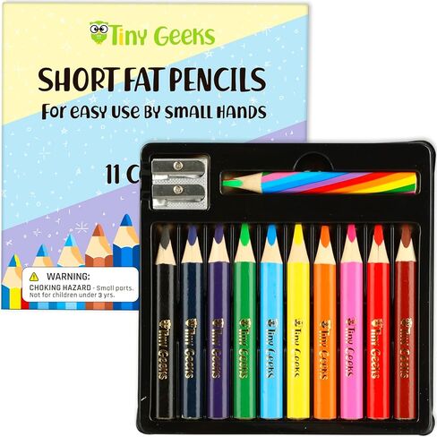 Jumbo Color Pencils Set For Kids - Short Fat Triangle Pencils for Kids Ages 3-7 - For Preschoolers, Kindergarten, Toddlers, Beginners - Triangular Shape With Sharpeners in Kuwait