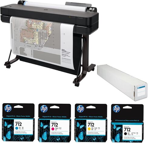 طابعة HP DesignJet T630 مقاس 36 بوصة لاسلكية كبيرة الحجم وطابعة نفث الحبر الحرارية الملونة، إصدار 2025، حزمة مع حزمة حبر أسود ملونة و38 مل، لفة ورق نفث الحبر غير اللامع in Kuwait