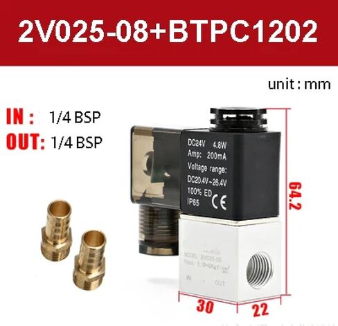 2V025-08 Pneumatic Solenoid Valve, 2-Position 2-Port, 1/4 Inch NPT, DC24V 4.8W, Normally Closed, IP65 Rated, Direct Acting Control (2v025-08 w 2pcs 602 AC110V) in Saudi Arabia