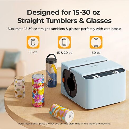 HTVRONT Auto Tumbler Heat Press - A200 Tumbler Heat Press Machine، ضغط قابل للتعديل ومرفق لوحة تسخين قابلة للتحويل، 4 أوضاع ذاكرة لـ 15 أونصة، 16 أونصة، 20 أونصة، أكواب وأكواب 30 أونصة، أزرق in Kuwait
