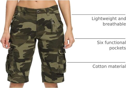 Lanesra Women's Bermuda Cargo Shorts,Multi-Pockets Camouflage Casual Shorts in Kuwait