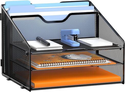 منظم صينية الرسائل، منظم ملفات مكتبي شبكي مع 3 أدراج ورقية وقسمين عموديين، فارغ in Kuwait