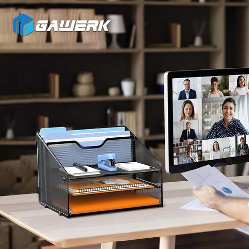 منظم صينية الرسائل، منظم ملفات مكتبي شبكي مع 3 أدراج ورقية وقسمين عموديين، فارغ in Kuwait