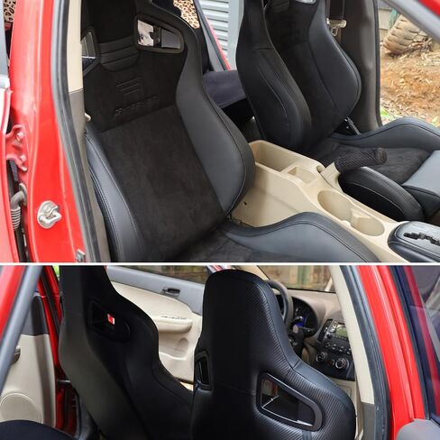 IKON MOTORSPORTS، مقاعد سباق عالمية مع منزلقات مزدوجة، جلد PU أسود مثقوب وقابل للتعديل، جلد سويدي أمامي وظهر من الجلد الكربوني، شريط أصفر، مقاعد رياضية، زوج واحد للسائق + جانب الراكب in Kuwait