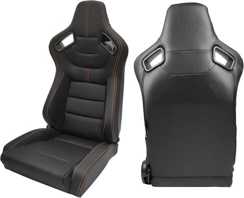 Universal Racing Seats, Adjustable Reclining Bucket Seats with Dual Slider, PU & Carbon Leather Sport Seat for Driver and Passenger Side, 1 Pair, Black Diamond Stitch-Thick Seat Base in Saudi Arabia