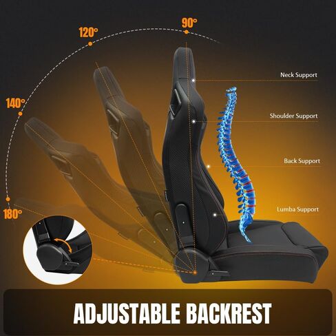 Universal Racing Seats, Adjustable Reclining Bucket Seats with Dual Slider, PU & Carbon Leather Sport Seat for Driver and Passenger Side, 1 Pair, Black Diamond Stitch-Thick Seat Base in Saudi Arabia