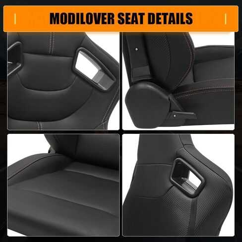 Universal Racing Seats, Adjustable Reclining Bucket Seats with Dual Slider, PU & Carbon Leather Sport Seat for Driver and Passenger Side, 1 Pair, Black Diamond Stitch-Thick Seat Base in Saudi Arabia