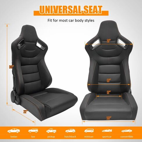 Universal Racing Seats, Adjustable Reclining Bucket Seats with Dual Slider, PU & Carbon Leather Sport Seat for Driver and Passenger Side, 1 Pair, Black Diamond Stitch-Thick Seat Base in Saudi Arabia