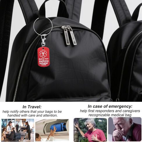 علامة الأمتعة التنبيه الطبي ، المعدات الطبية ، استنشاق الربو ، الطب ، epipen في الداخل ، علامة السحاب الأكياس الطبية in Kuwait
