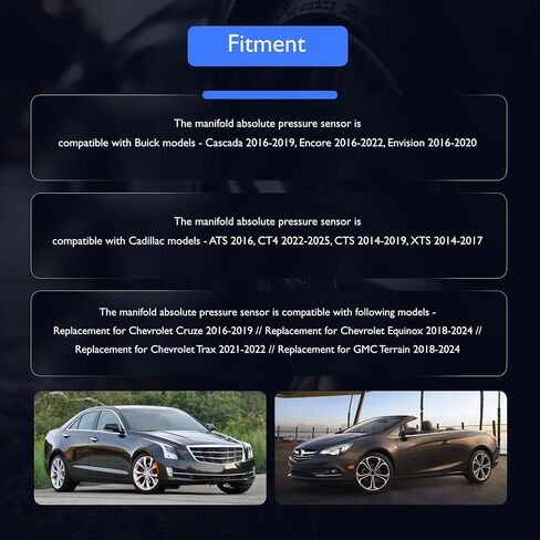 مستشعر الضغط المطلق المنوع HiSport 55573249 - متوافق مع Buick Cascada Encore Envision Cadillac ATS CT4 CTS XTS شيفروليه كروز إكوينوكس تراكس جي إم سي تيراين يستبدل 236G9580 in Kuwait