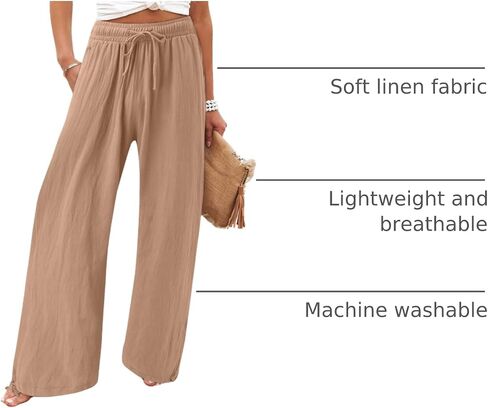 utcoco Wide Leg Linen Pants for Women Casual Loose Fit High Waisted Pants with Drawstrings in Saudi Arabia