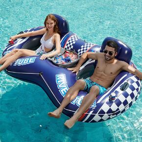 Jasonwell Inflatable River Tube Float - 2 Person Heavy Duty River Float Pool Floats with Removable Cooler Lake Water Tubes for Floating River Raft Lounge Floatie with 2 Cup Holders for Adults