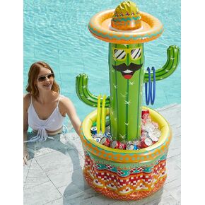 Jasonwell Inflatable Pool Party Cooler - Fiesta Cactus Ice Bucket Luau Hawaiian Tropical Beach Themed Birthday Easter Party Decorations Favors Supplies Decor Blow Up Drink Cooler Outdoor Kids Adults