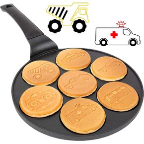 Car & Truck Mini Pancake Pan - Make 7 Unique Flapjack Cars, Nonstick Pan Cake Maker Griddle for Breakfast Fun & Easy Cleanup, Unique Morning Treat or Special Birthday Baking Gift for Kids