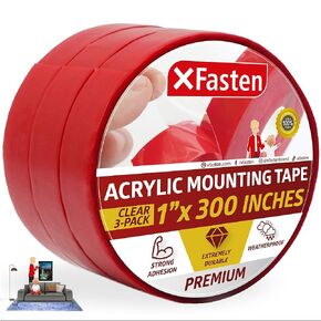 شريط تثبيت أكريليك مزدوج الجوانب من XFasten قابل للإزالة، 2.54 سم × 300 سم، عبوة من 3 قطع، مقاوم للطقس، لاصق قوي للغاية على الوجهين وقوة ربط قوية