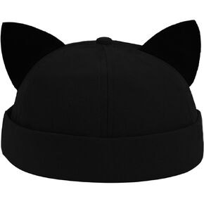 Cat Ear Docker Cap Brimless Hats Beanie for Women Men Skull Cap Worker Sailor Cap Rolled Cuff Retro Docker Hat