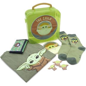 Star Wars The Child Baby Yoda Kids' 5 Piece Gift Set Shirt, Socks, Jumbo Sticker, Wallet, and Magnet Set (10/12)