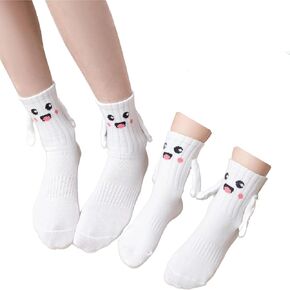Yawlsow 2Pair Funny Family Holding Hands Socks,Magnetic Suction Adult+Kids Hand in Hand Socks,Parent-Child Smile Gift