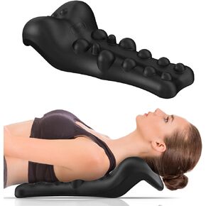 Fanlecy Neck and Shoulder Relaxer with Upper Back Massage Point, Cervical Traction Device Neck Stretcher for TMJ Pain Relief and Cervical Spine Alignment Chiropractic Pillow (Black)
