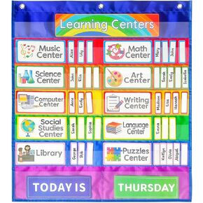 Classroom Learning Center Pocket Chart,Classroom Management Pocket Chart with Activities Cards for Educational and Learning Classroom or Homeschooling Use